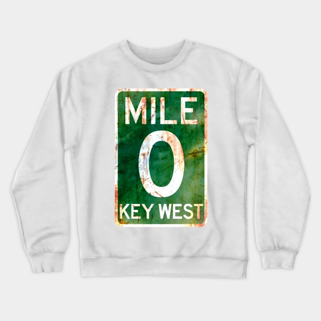 Mile 0 Key West Florida A1A Rusted Crewneck Sweatshirt by TravelTime